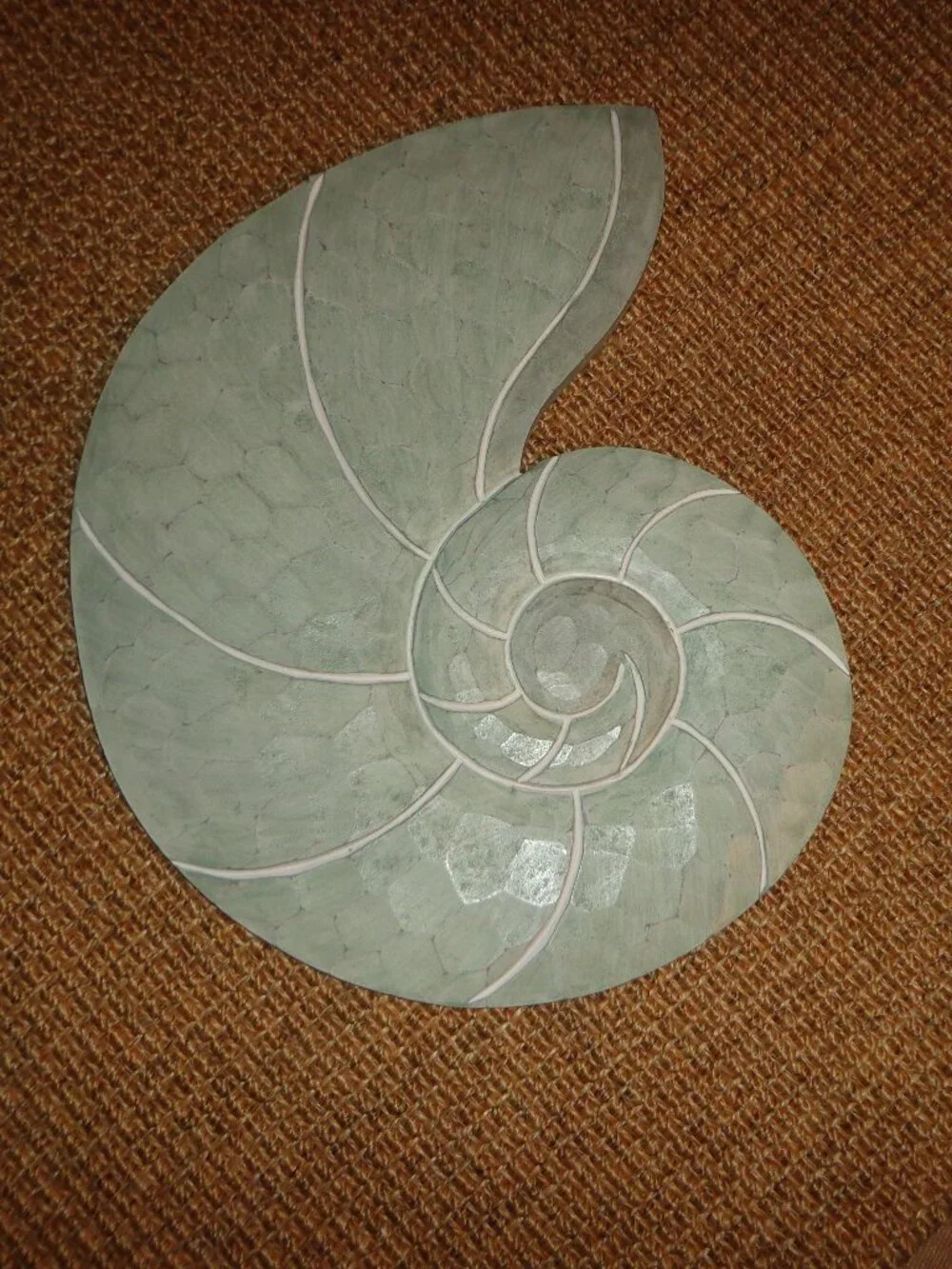 Maughan Handmade Coastal Spiral Shell Wall Decor Solid Wood By Highland Seafoam